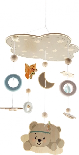 Manège suspendu ourson en bois naturel