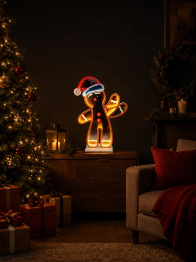 Décoration de Noël 3D bonhomme en pain d’épices avec effet miroir infinity LED 50,9 cm - 1 pièce