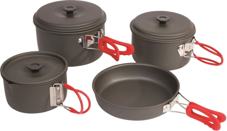 Set de casseroles de camping en aluminium anodisé EXPLORER II – 4 pièces