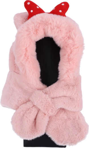 Bonnet en peluche pour enfants avec écharpe, pour enfants de 1 à 8 ans - rose avec nœud rouge