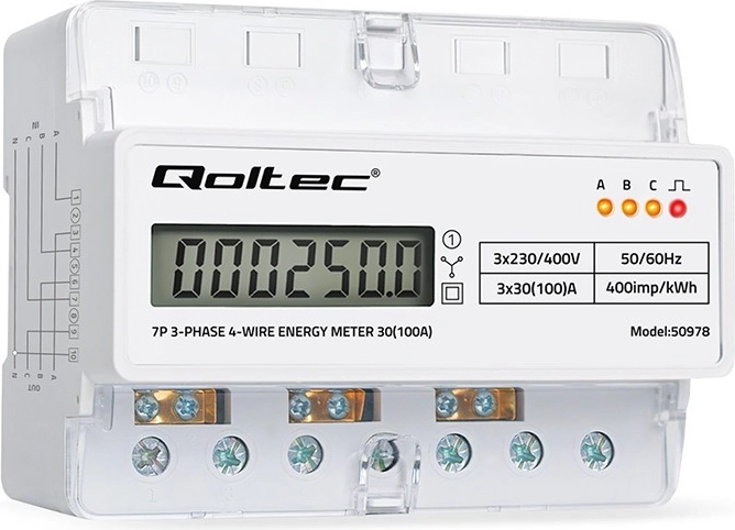 Compteur d’énergie électronique triphasé sur rail DIN, 400 V, 100 A, affichage LCD et indicateur LED