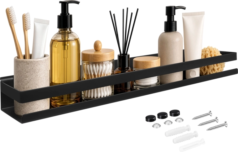 Étagère murale de salle de bain Zortiva noire 50 cm