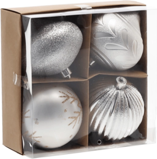 Boules de Noël argentées 10 cm – lot de 4 pièces