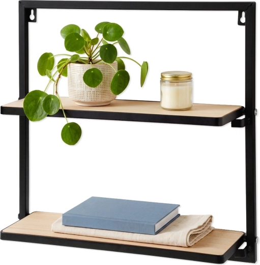 Étagère murale en métal noire à 2 niveaux 40 × 12 × 40 cm