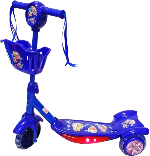 Trottinette enfant tricycle KUBIsport avec panier et marchepied lumineux bleue