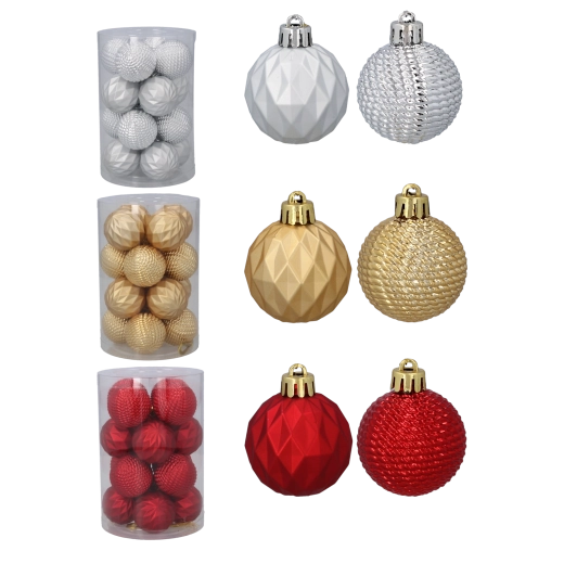 Set de boules de Noël 4 cm – rouge, or et argent, 16 pcs