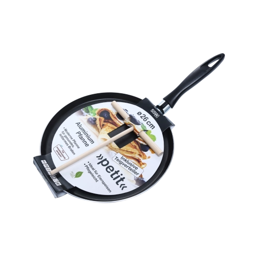 Poêle à crêpes en aluminium SSW Petit 26 cm avec râteau en bois