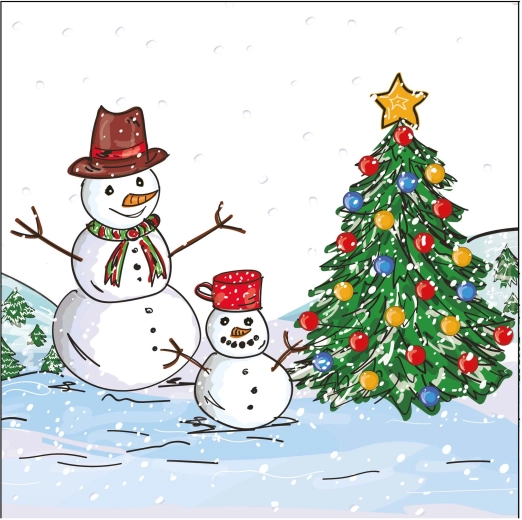 Serviettes de Noël bonhomme de neige 33 × 33 cm, 3 plis - 1 pièce