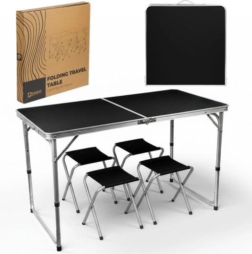 Table de camping pliante Camp 120 set noir (table + 4 chaises)