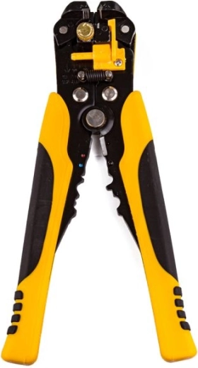 Pince à dénuder professionnelle pour câbles avec sertissage de connecteurs et coupe-câble, jaune-noir - 1 pièce