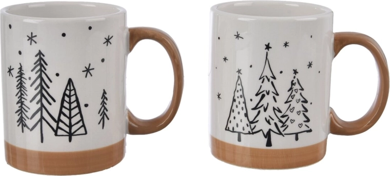 Mug en dolomite avec motif de sapin de Noël blanc/beige 9 cm (mix de 2 variantes)