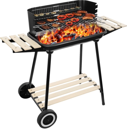 Barbecue de jardin au charbon sur roulettes avec 3 tablettes
