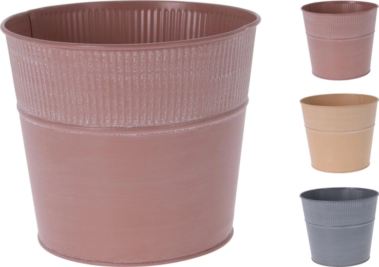 Cache-pot décoratif en métal 18,5 cm – design côtelé, assortiment de couleurs