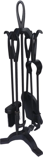 Ensemble d’accessoires de cheminée avec support 61 cm, noir, set 4 pièces