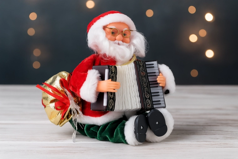 Figurine musicale Père Noël avec accordéon et LED, 25,5 cm