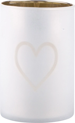 Photophore en verre avec cœur, finition mate avec intérieur doré, 8 × 12 cm