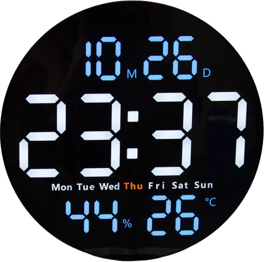 Horloge LED numérique murale et de table 25 cm avec température, humidité et télécommande