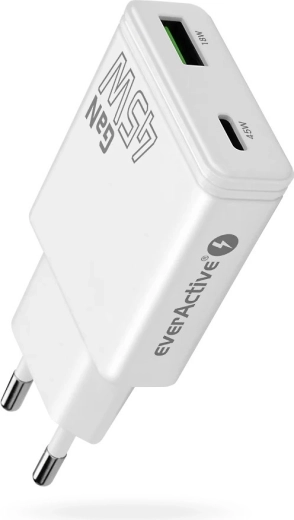 Chargeur everActive GaN super slim 45 W avec USB‑C PD et USB‑A QC 3.0