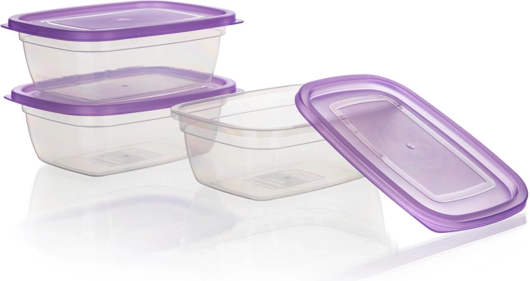 Set de boîtes alimentaires en plastique 1,25 l – 3 pcs, couvercles violets