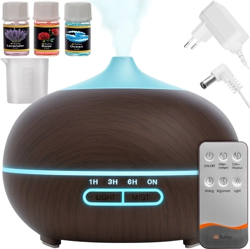 Diffuseur d’arômes et humidificateur ultrasonique 400 ml avec LED, ionisation et télécommande