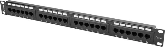 Panneau de brassage 24 ports 1U noir Cat.6