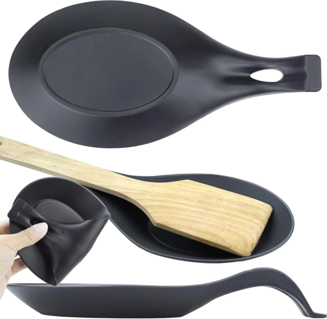Tapis repose-cuillère en silicone pour cuillère, louche et spatule – noir