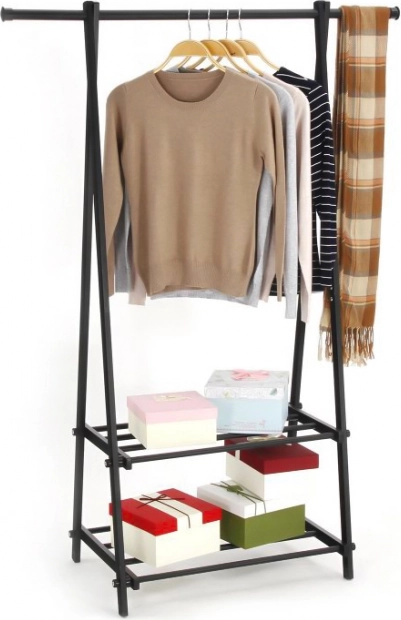 Portant à vêtements en métal avec 2 étagères, noir MODERNHOME
