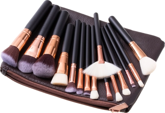 Ensemble de pinceaux de maquillage 15 pièces avec étui - marron