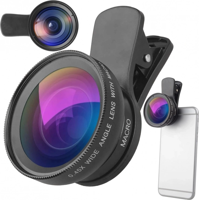 Objectif clip pour smartphone 2-en-1 – grand angle 0,45× et macro 12,5×