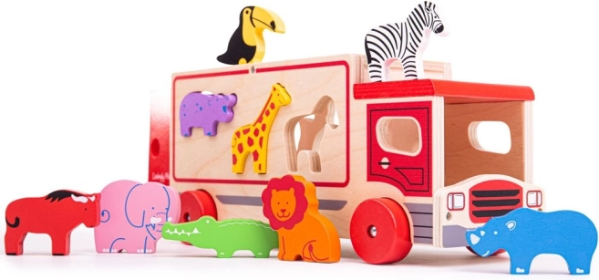 Camion en bois avec animaux de safari