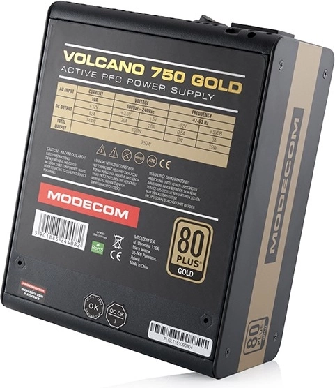 Alimentation Modecom Volcano 750W Gold avec ventilateur de 120mm
