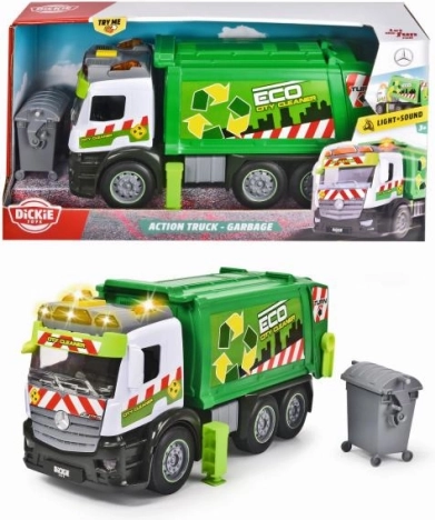 Camion-benne à ordures Mercedes avec lumière et son, 26 cm