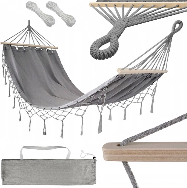 Hamac de jardin XL avec barres d'écartement en bois