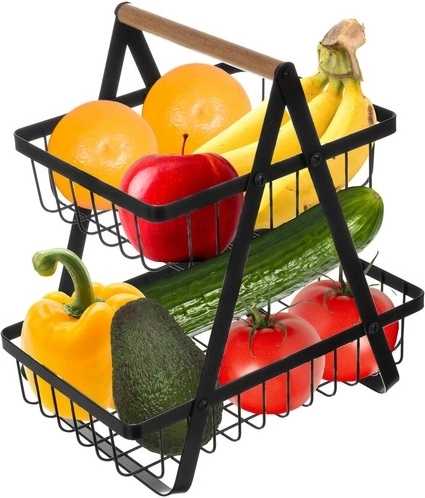 Panier métallique à deux niveaux pour fruits et légumes RUHHY, noir mat