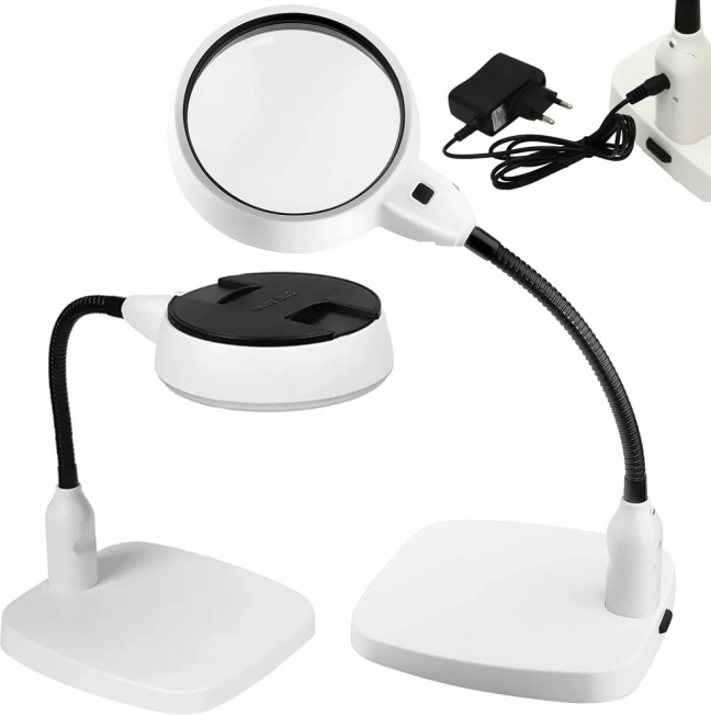 Loupe de table LED avec col de cygne flexible et grossissement 10×