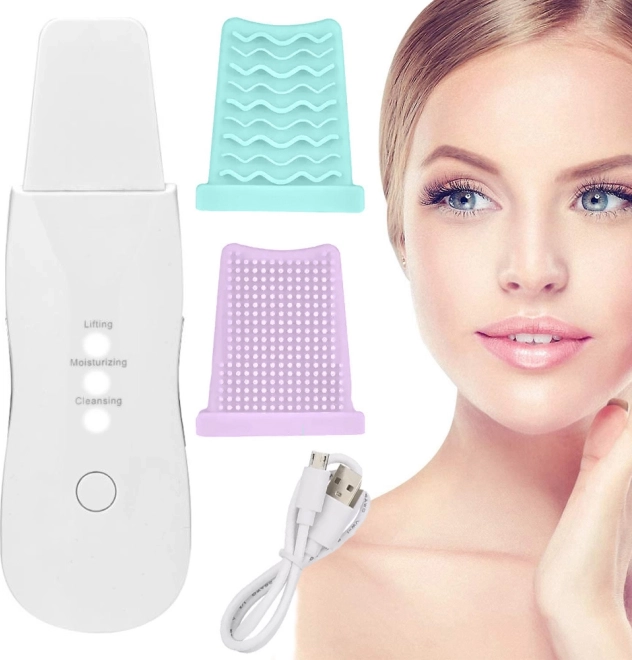 Nettoyeur de peau ultrasonique 3-en-1 avec cavitation et embouts en silicone massants