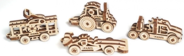 Ugears puzzles mécaniques 3D en bois – lot de 4 porte-clés véhicules
