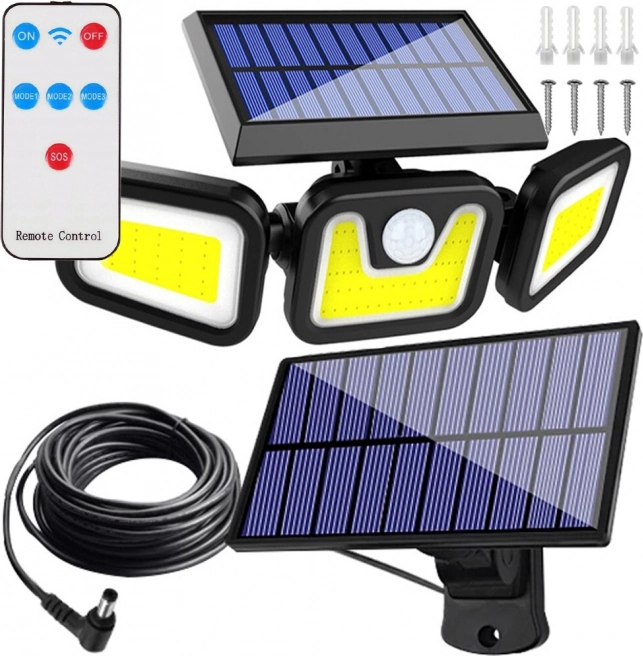 Projecteur LED solaire 171 LED avec détecteur de mouvement et panneau séparé