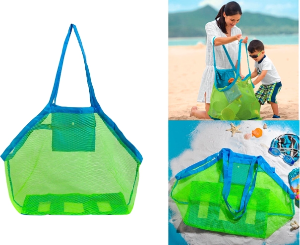 Grand sac de plage en maille pour jouets - Bleu