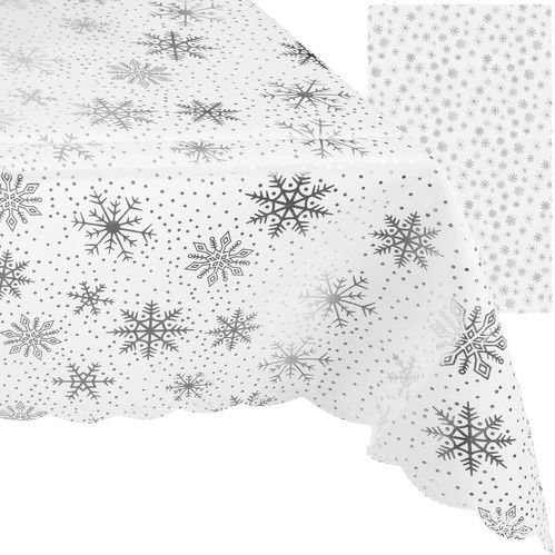 Nappe de Noël blanche avec flocons 220x140 cm