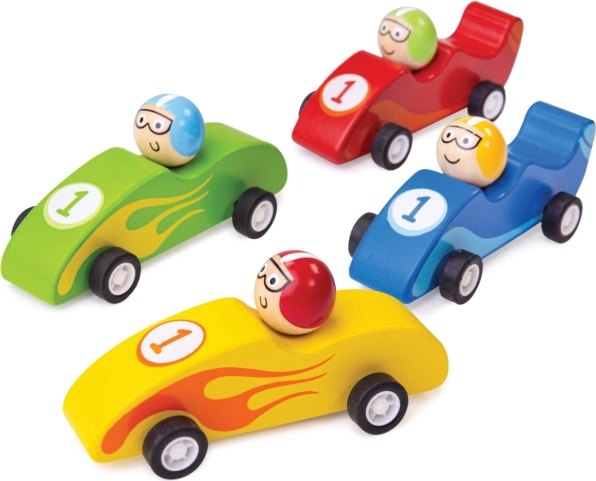 Voiture de course en bois colorée