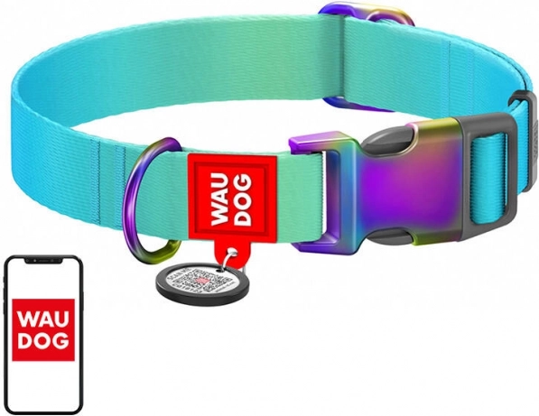 Collier en nylon avec code QR WAU DOG Gradient, bleu, taille L (33–49 cm)