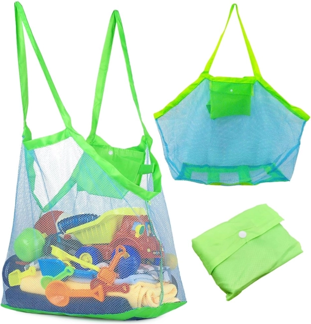 Grand sac de plage en maille XXL pliable léger bleu