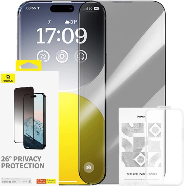 Verre trempé Baseus Diamond pour iPhone 15 Pro avec protection de la confidentialité