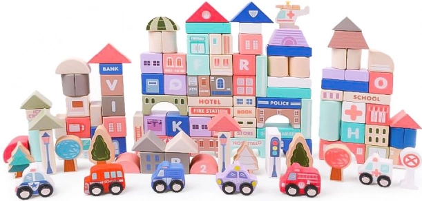 Blocs éducatifs en bois avec base 115 pièces ECOTOYS
