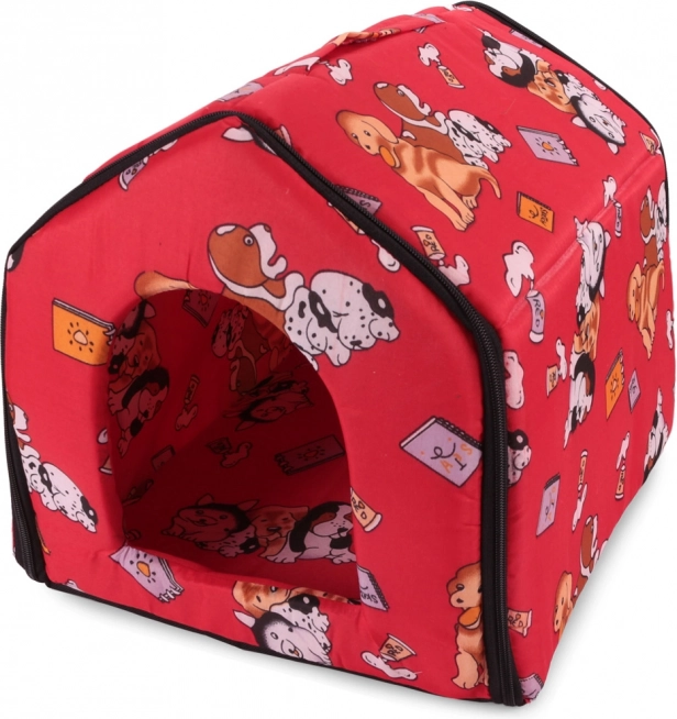 Tente textile rouge pour petits animaux de compagnie avec coussin