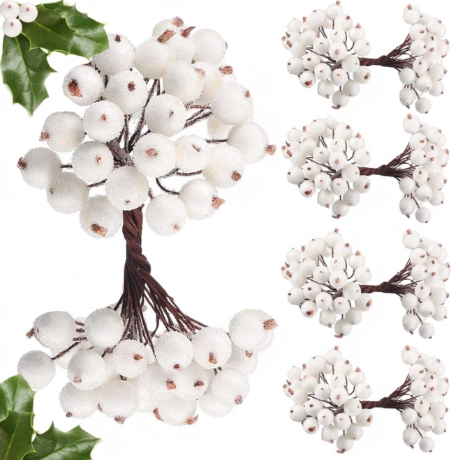 Baies blanches mates – décoration de Noël, 5 bouquets