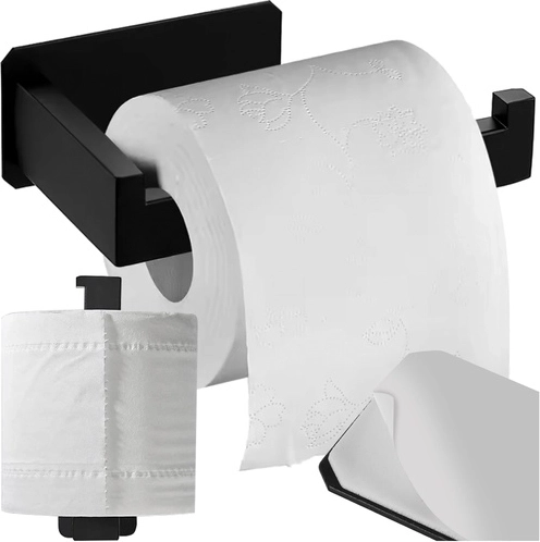 Porte-papier toilette loft noir RUHHY, métallique auto-adhésif pour mur