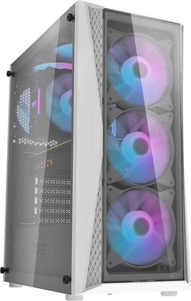 Boîtier PC DARKFLASH avec verre trempé, blanc, 4× ventilateurs ARGB