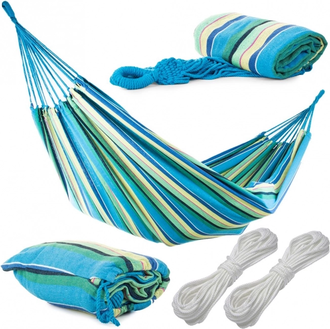 Hamac de jardin double XXL rayé 200 × 150 cm avec housse